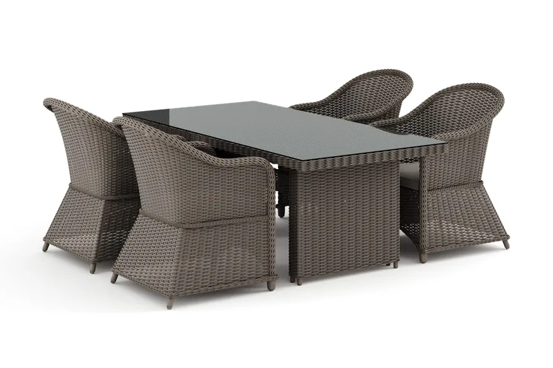 Marcus utomhus matgrupp 160x90 cm med 4 Marcus Light utefåtöljer, Grå