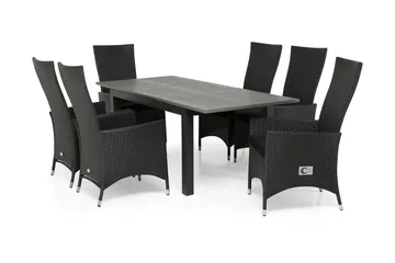 Monaco Matgrupp Utomhus 152-210 + 6 Jenny Ställbar Fåtölj - Svart - Products - Utemöbler & utemiljö - Utegrupp - Matgrupp utomhus