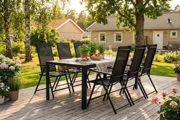 Siri Matbord 205 cm med 6 Sanna Matstolar - Svart - Products - Utemöbler & utemiljö - Utegrupp - Matgrupp utomhus