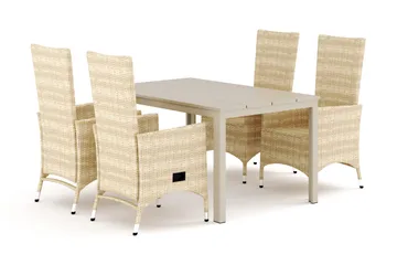 Tunis utomhus matgrupp 140x90 cm med 4 Jenny matstolar - Beige/Beige - Products - Utemöbler & utemiljö - Utegrupp - Matgrupp utomhus