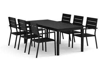 Tunis utomhus matgrupp förlängningsbart 205/305x90 cm med 6 Tunis stapelstolar - Svart/Svart - Products - Utemöbler & utemiljö - Utegrupp - Matgrupp utomhus