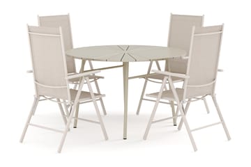 Tunis utomhus rund matgrupp 120 cm med 4 Maggie positionsstolar