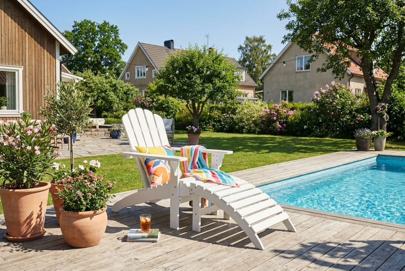 Landet Däckstol utomhus i akacia trä - Vit - Products - Utemöbler & utemiljö - Utestol & trädgårdsstol - Solstol - Däckstol